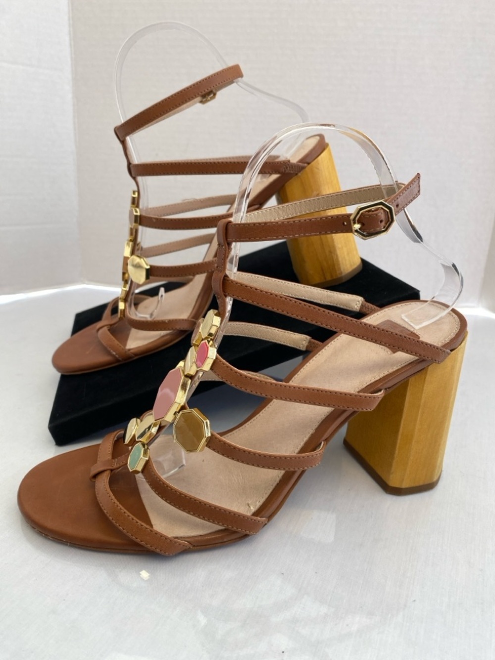 Louise et Cie Leeba Leather Strappy Block Heel Sandals Toasted Almond Size 10M